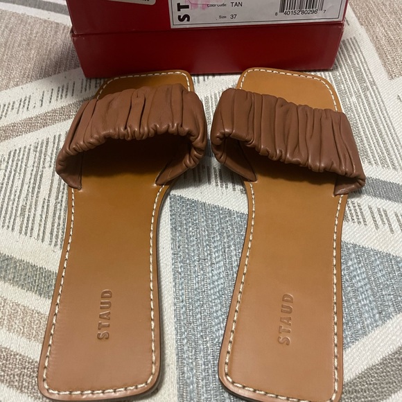 STAUD Nina Ruched Leather Sandals size 7 - Picture 1 of 4